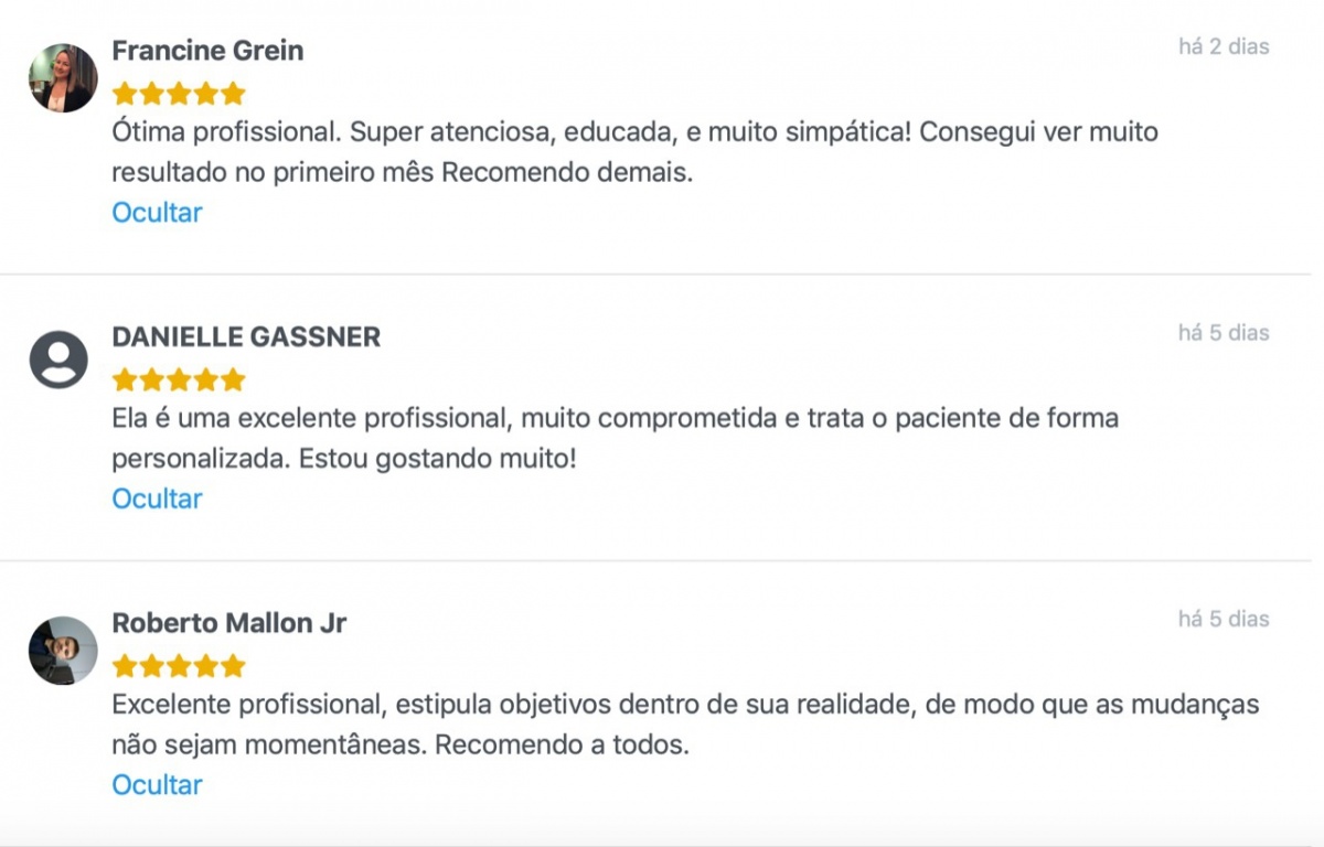 Depoimento sobre a Nutricionista Sabrina